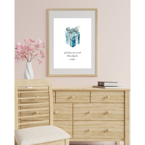 Little Blue Box Wall Art, Robins Egg Blue Gift Box, Breakfast at Decor - Picture 4 of 7